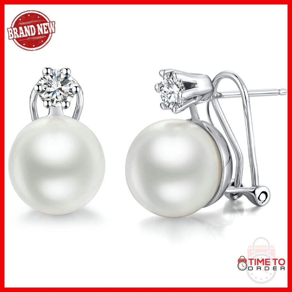 Sterling Silver Pearl Stud Earrings 8mm-13mm Hypoallergenic Jewelry Gift